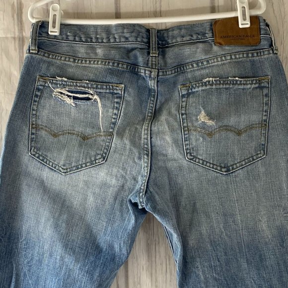 American Eagle Outfitter Mens Slim Straight Destroyed Zip Fly Jeans Sz 33/30 - Picture 10 of 11